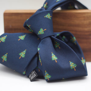 Cruciani & Bella 100% silk Tipped Blue, Christmas Trees  embroidery motif Tie Made in England 8 cm x 150 cm