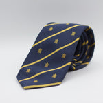 Cruciani &amp; Bella per Gentlemen Drivers 100% Woven Jacquard Silk Tipped Blue, Gold Stripes Crest Tie Handmade in Italy 8 cm x 150 cm