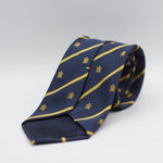 Cruciani &amp; Bella per Gentlemen Drivers 100% Woven Jacquard Silk Tipped Blue, Gold Stripes Crest Tie Handmade in Italy 8 cm x 150 cm
