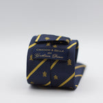 Cruciani &amp; Bella per Gentlemen Drivers 100% Woven Jacquard Silk Tipped Blue, Gold Stripes Crest Tie Handmade in Italy 8 cm x 150 cm