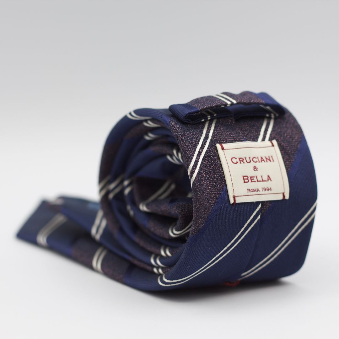 Cruciani & Bella - Woven Jacquard Silk - Blue, Gray and White Stripes Tie #1703