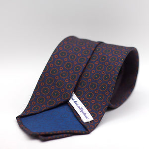 Cruciani & Bella 100% Printed Silk Unlined Blue, Green, Brown and Orange Motif Unlined Tie Handmade in England 8 x 153 cm