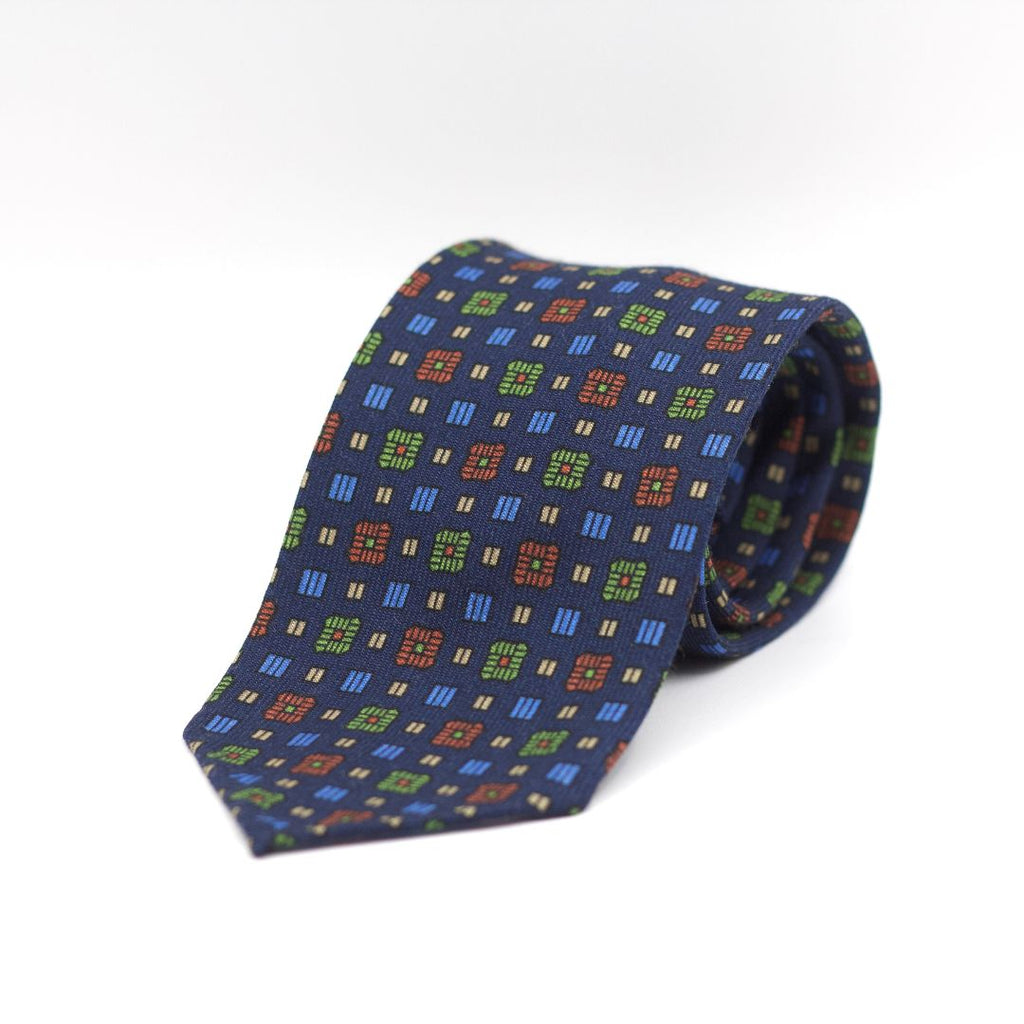 Cruciani & Bella 100%  Printed Wool  Unlined Hand rolled blades Blue, Green, Light Blue, Beige and Brown Tie Handmade in Italy 8 cm x 150 cm