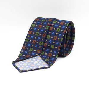 Cruciani & Bella 100%  Printed Wool  Unlined Hand rolled blades Blue, Green, Light Blue, Beige and Brown Tie Handmade in Italy 8 cm x 150 cm