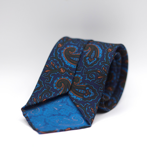 Cruciani & Bella 100% Printed Silk 36 oz UK fabric Unlined Blue, Green, Light Blue and Orange Paisley  Unlined Tie Handmade in Italy 8 x 150 cm