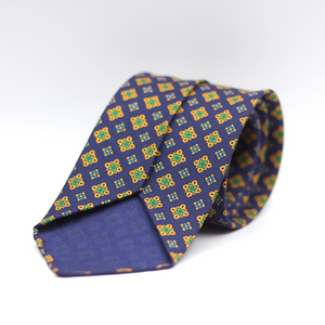 Cruciani & Bella 100% Printed Silk 36 oz UK fabric Unlined Blue, Green, Yellow and Light Bue Motif Unlined Tie Handmade in Italy 8 x 150 cm