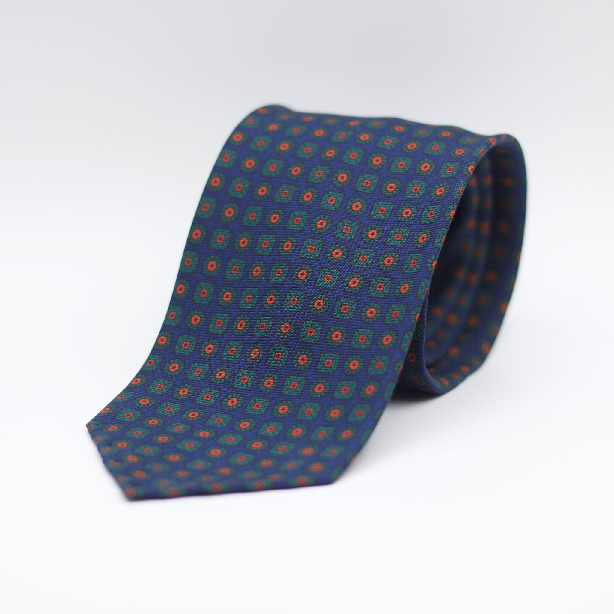 Cruciani & Bella 100% Printed Silk 36 oz UK fabric Unlined Blue, Green and Orange Unlined Tie Handmade in Italy 8 x 150 cm