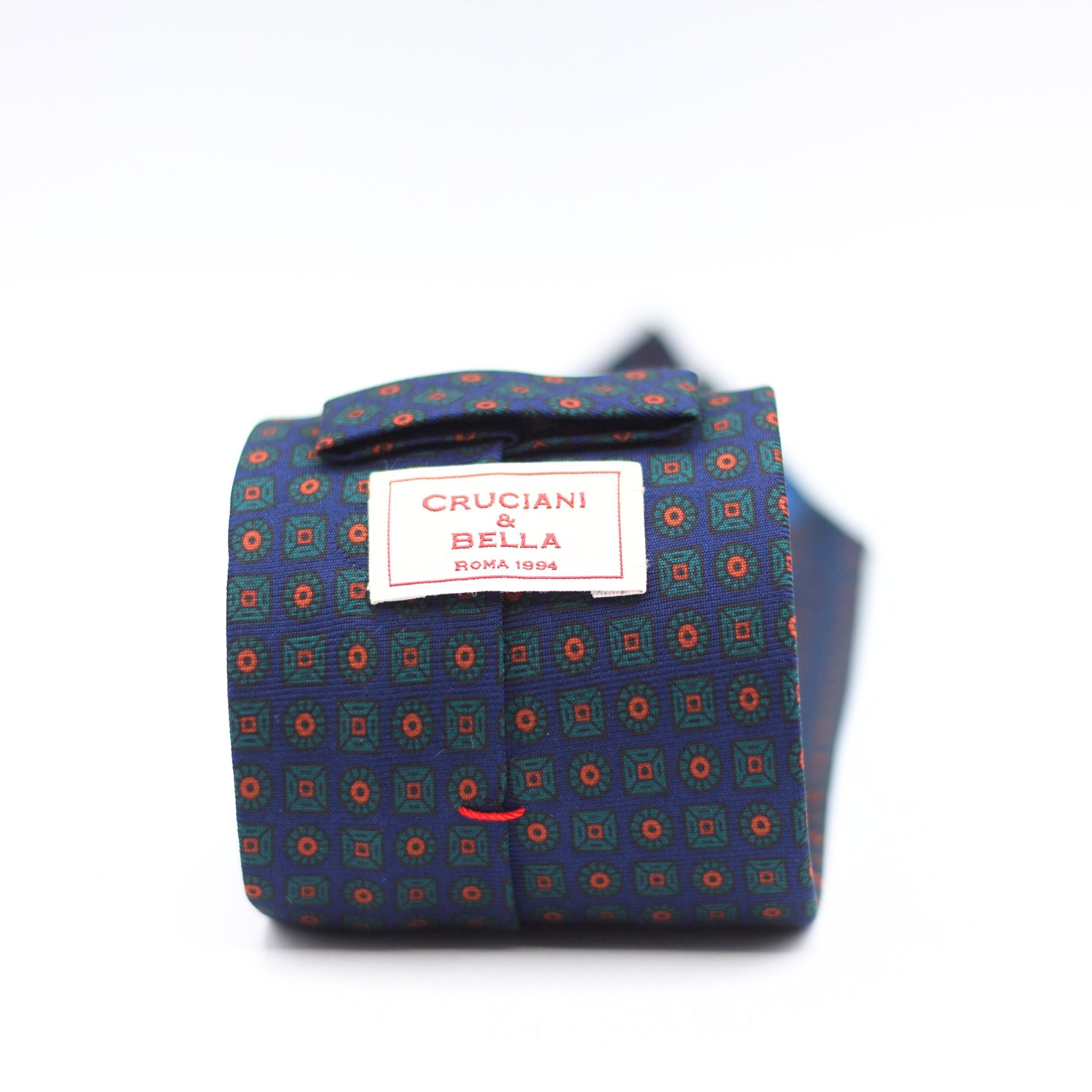 Cruciani & Bella 100% Printed Silk 36 oz UK fabric Unlined Blue, Green and Orange Unlined Tie Handmade in Italy 8 x 150 cm