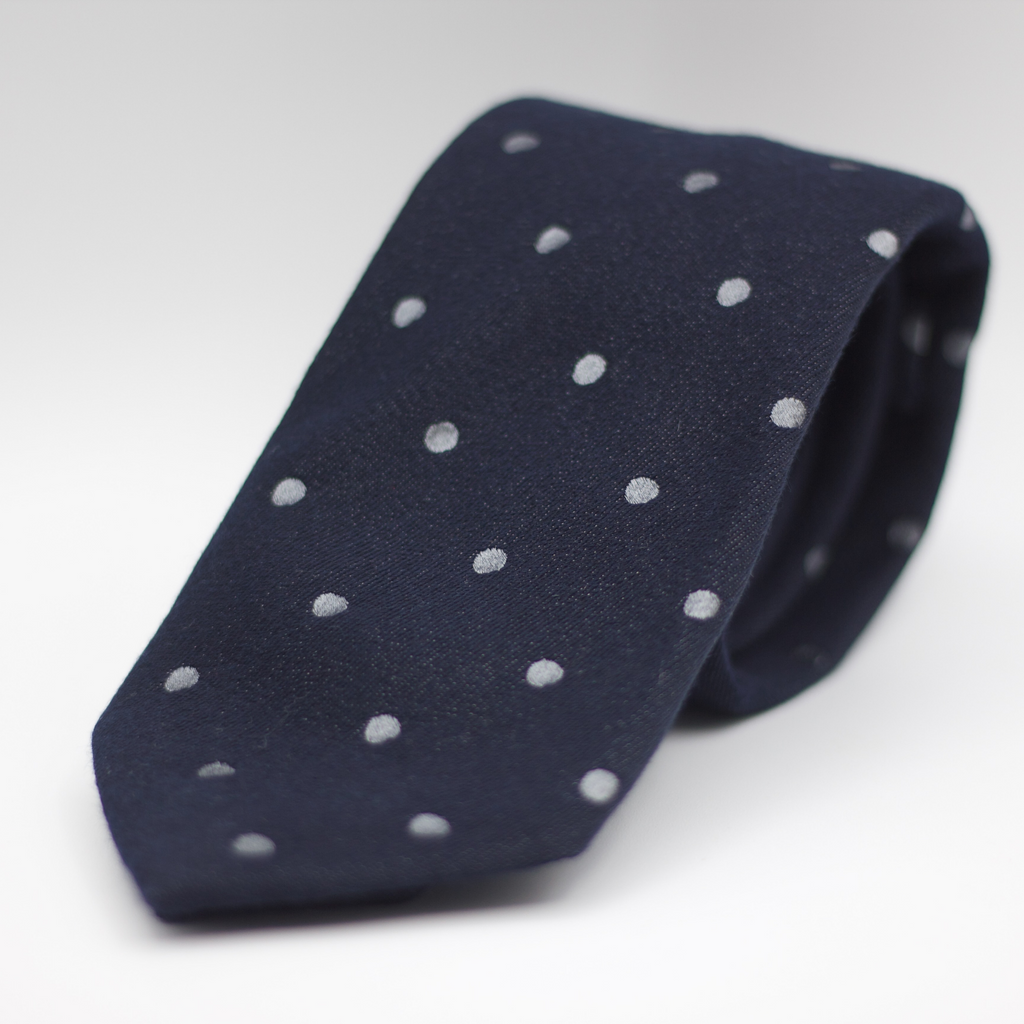 Holliday & Brown for Cruciani & Bella 100% Printed Wool  Self-Tipped Blue, Grey Dots Motif Tie Handmade in Italy 8 cm x 148 cm