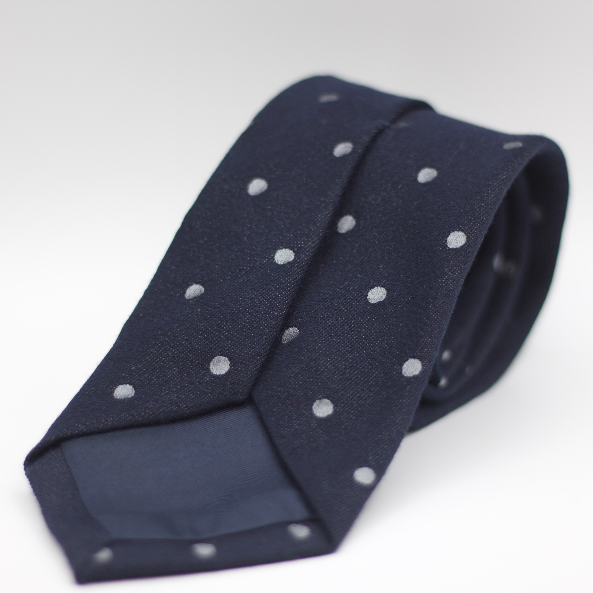 Holliday & Brown for Cruciani & Bella 100% Printed Wool  Self-Tipped Blue, Grey Dots Motif Tie Handmade in Italy 8 cm x 148 cm