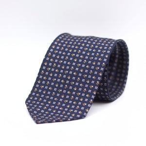 Cruciani & Bella 100% Printed Silk 36 oz UK fabric Unlined Blue, Grey and Cream Motif Unlined Tie Handmade in Italy 8 x 150 cm