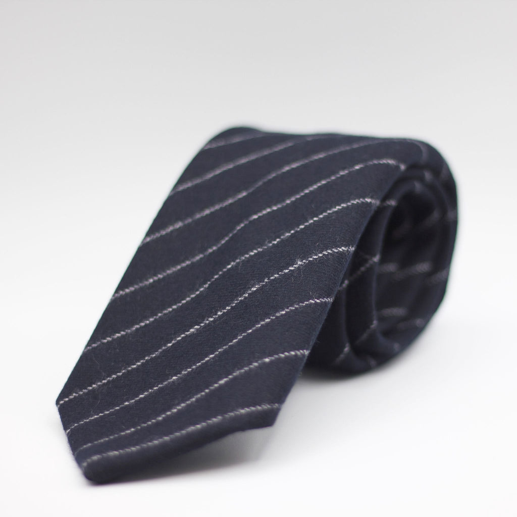 Cruciani & Bella 100% Wool  Unlined Hand rolled blades Blue, Grey stripes Tie Handmade in Italy 8 cm x 150 cm