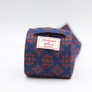 Cruciani & Bella 100% Printed Silk 36 oz UK fabric Unlined Blue, Light Blue, Red and Green Unlined Tie Handmade in Italy
