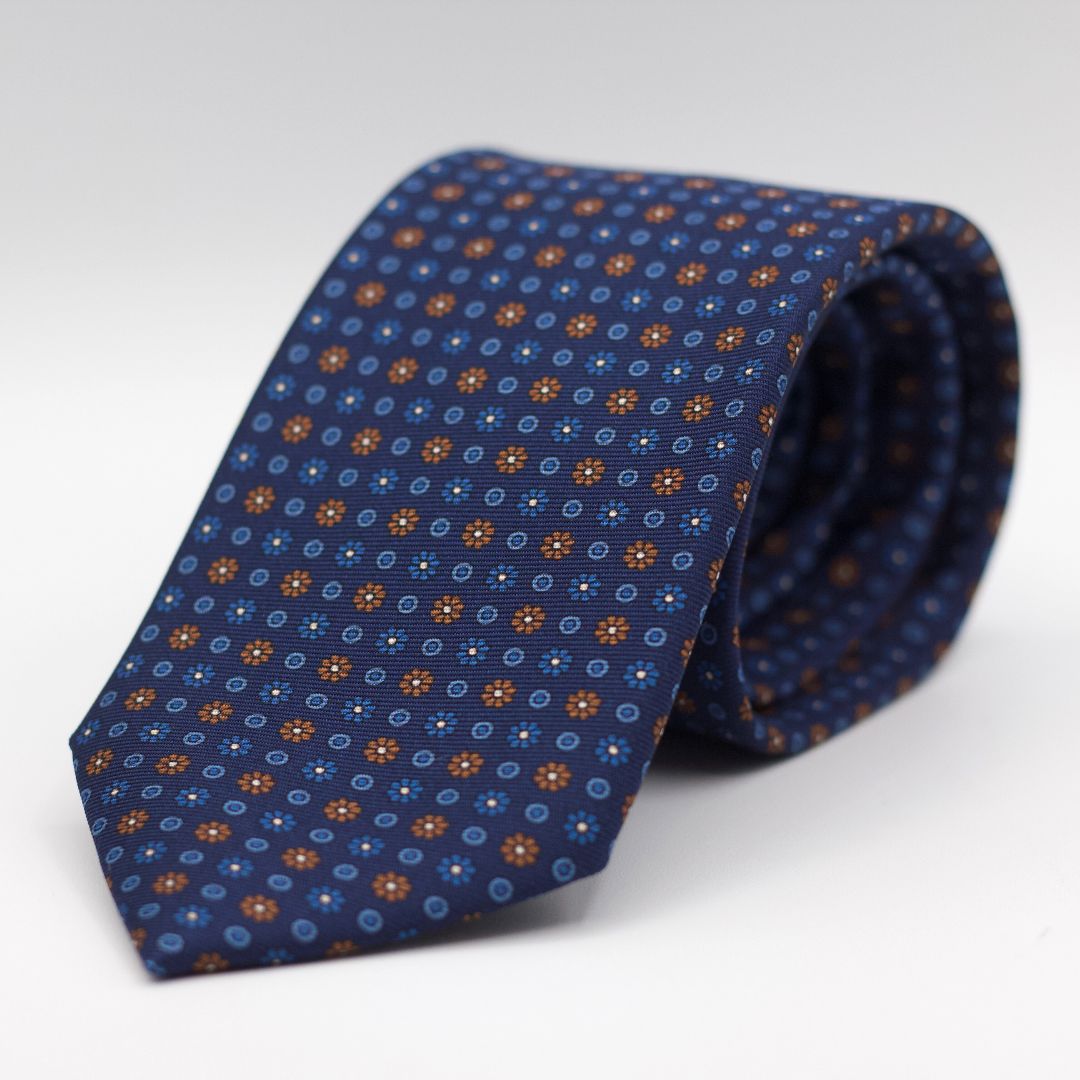 Holliday & Brown for Cruciani & Bella 100% printed Silk Self Tipped Blue, Light Blue, White and Brown motif tie Handmade in Italy 8 cm x 150 cm