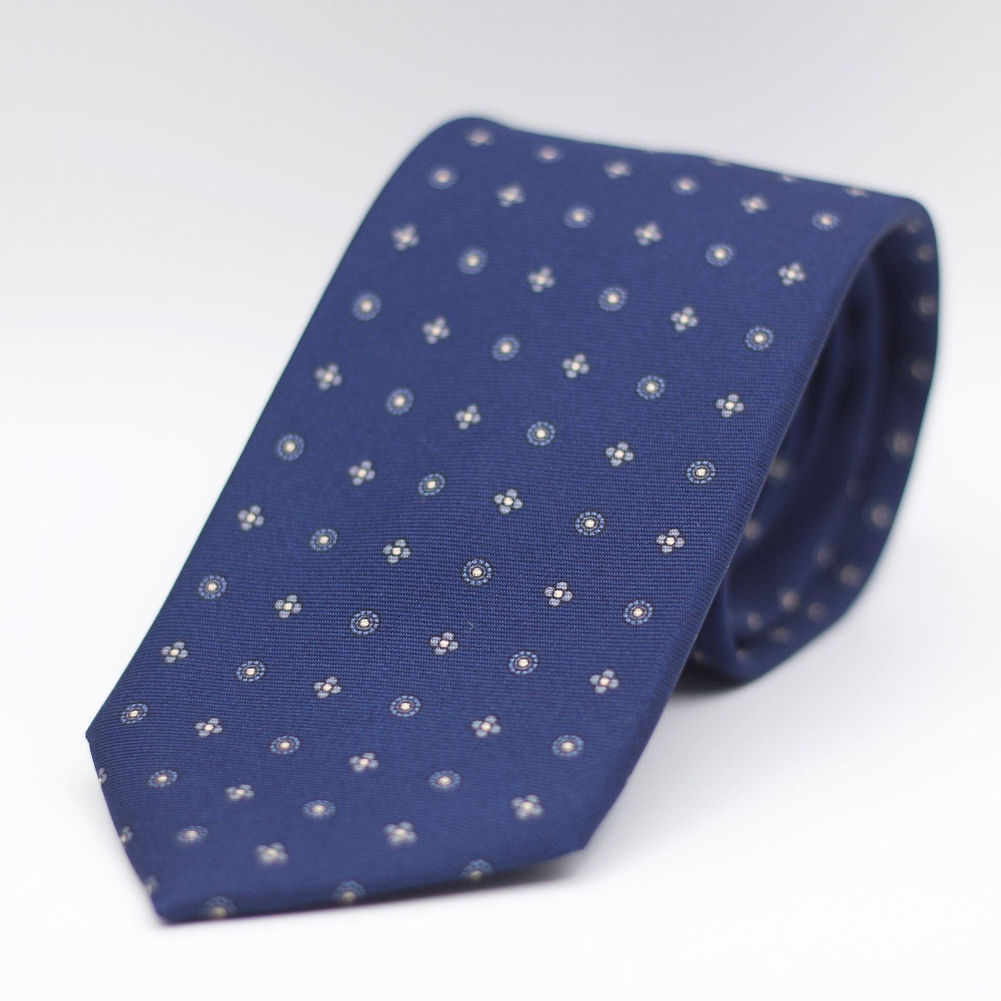 Holliday & Brown for Cruciani & Bella 100% Woven Jacquard Silk Tipped Blue, Light Blue, Black  and White  motif tie  Handmade in Italy 8 cm x 150 cmHolliday & Brown for Cruciani & Bella 100% Printed Silk Self-Tipped Blue, Light Blue, Black and White  motif tie  Handmade in Italy 8 cm x 150 cm