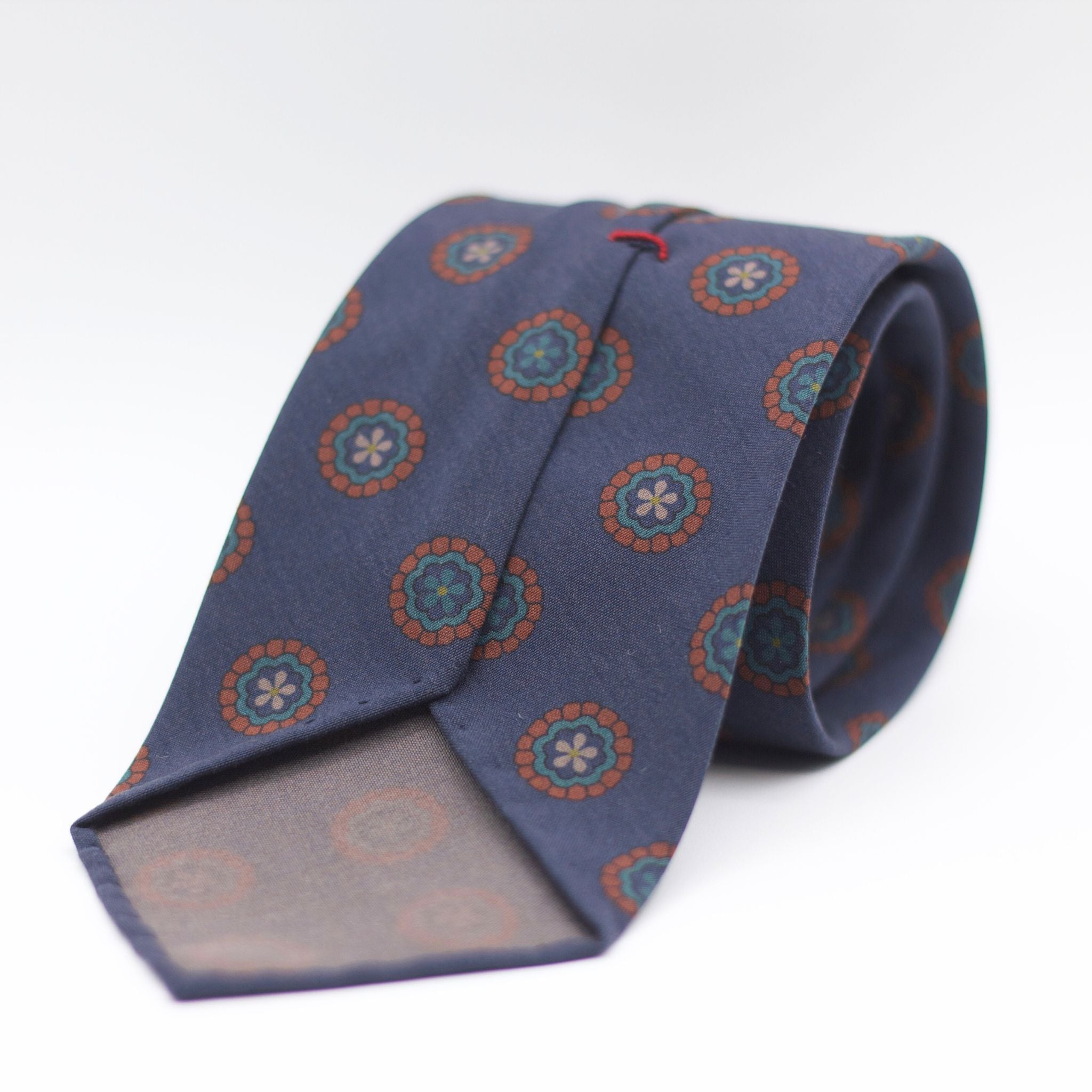 Cruciani & Bella 100% Printed Madder Silk  Italian fabric Unlined tie Blue, Light Blue and Brown Motif Unlined Tie Handmade in Italy 8 cm x 150 cm