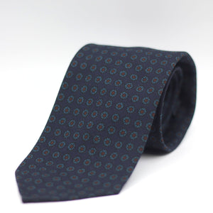 Cruciani & Bella 100%  Printed Wool  Unlined Hand rolled blades Blue, Light Blue and Burgundy Motifs Tie Handmade in Italy 8 cm x 150 cm