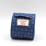 Cruciani & Bella 100% Silk Printed Self-Tipped Blue, Light Blue and Orange  Motif Tie Handmade in Rome, Italy. 8 cm x 150 cm