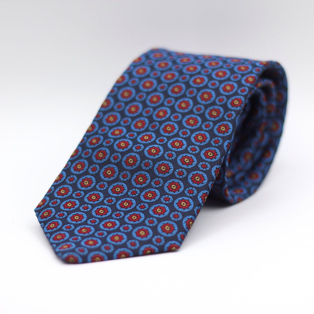 Cruciani & Bella 100% Silk Made in England Jacquard  Tipped Blue, Light Blue and Red Tie Handmade in Italy 8 cm x 150 cm