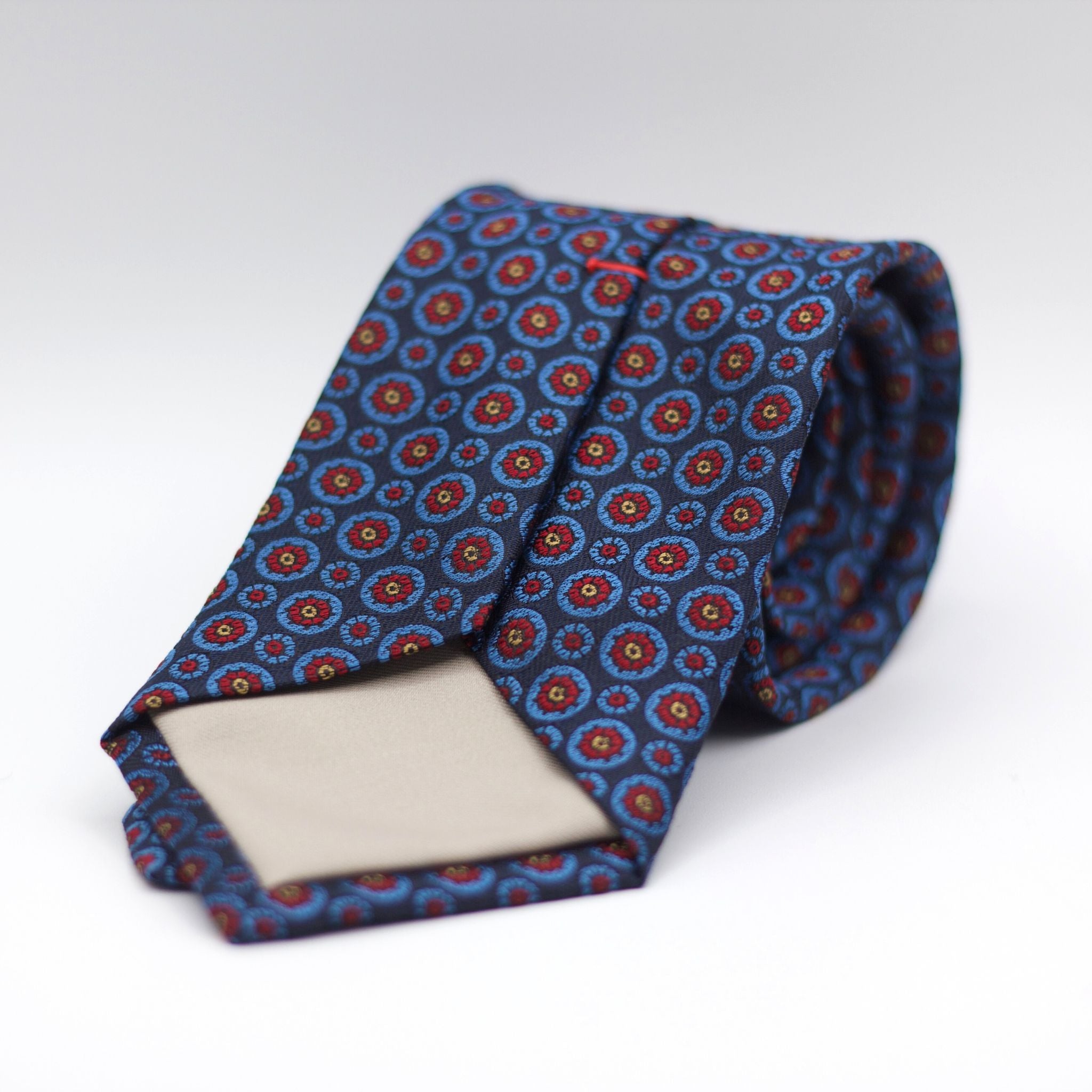 Cruciani & Bella 100% Silk Made in England Jacquard  Tipped Blue, Light Blue and Red Tie Handmade in Italy 8 cm x 150 cm