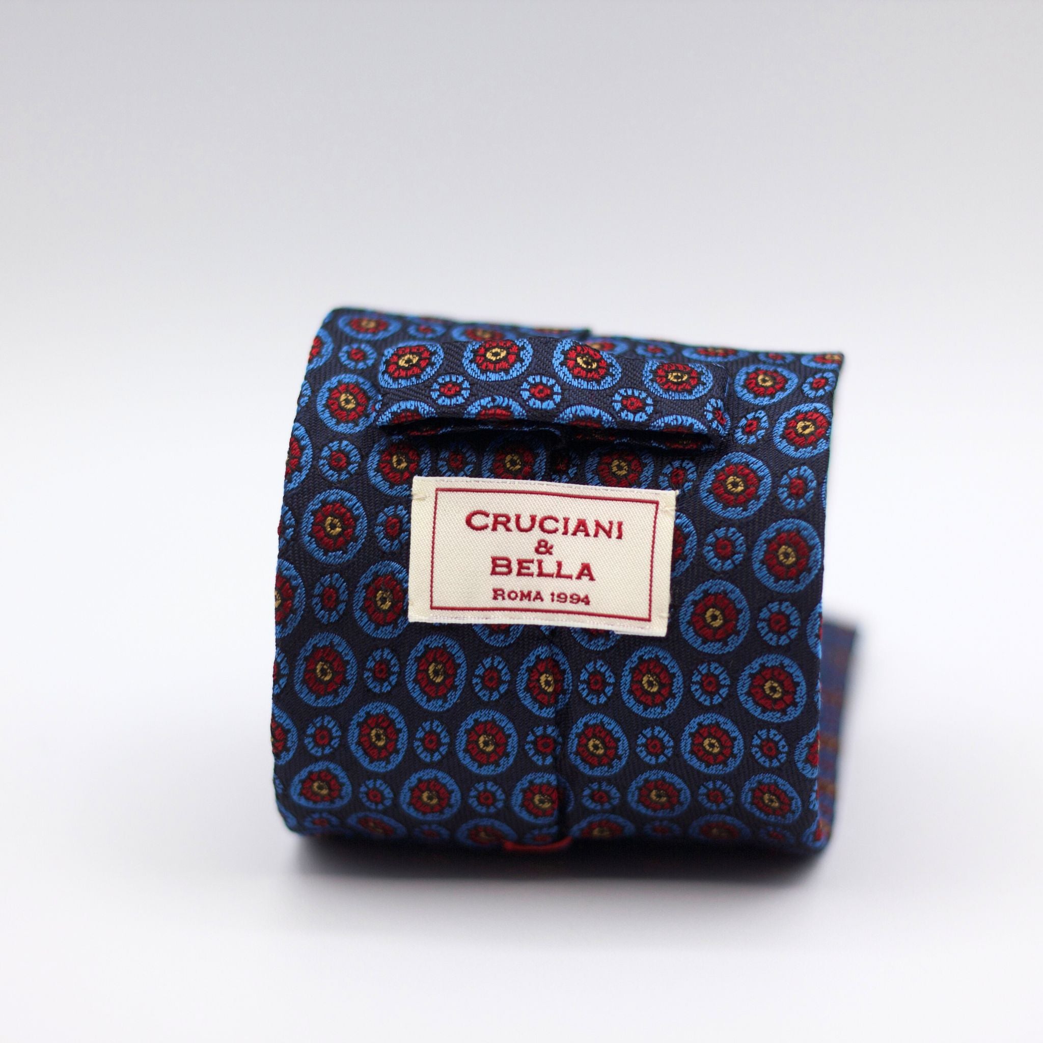 Cruciani & Bella 100% Silk Made in England Jacquard  Tipped Blue, Light Blue and Red Tie Handmade in Italy 8 cm x 150 cm