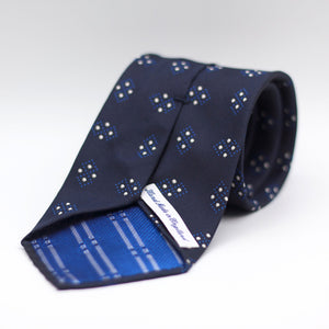 Cruciani & Bella 100% Woven Jacquard Silk Unlined Blue, Light Blue and White Motif Unlined Tie Handmade in England 8 x 153 cm