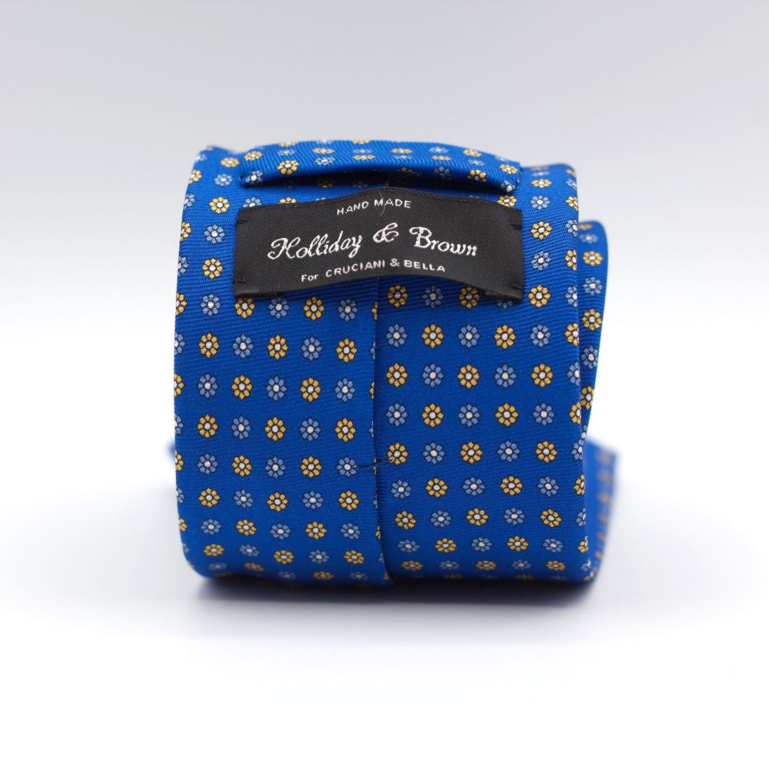 Holliday & Brown - Printed Silk - Blue, Light Blue and Yellow Daisies Tie