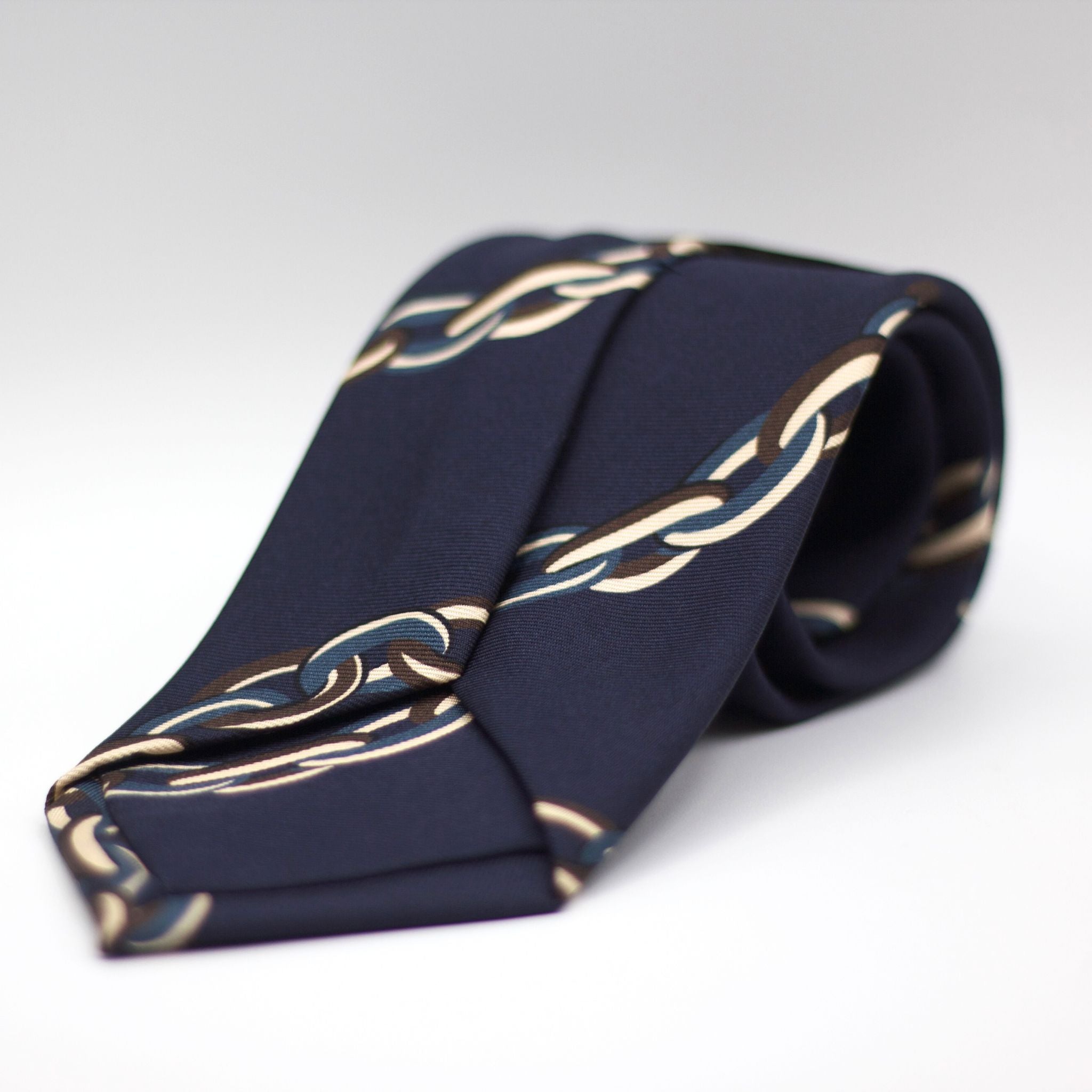 Holliday & Brown - Woven Jacquard Silk - Blue, Off White, Brown and Indigo Tie