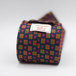 Cruciani & Bella 100% Woven Jacquard Silk Unlined Blue, Orange, Pink and Green Motif Unlined Tie Handmade in England 8 x 153 cm