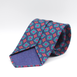 Cruciani & Bella 100% Printed Silk 36 oz UK fabric Unlined Blue, Orange, Purple and Light Blue Motif Unlined Tie Handmade in Italy 8 x 150 cm