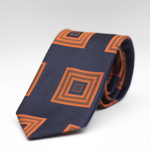 Cruciani & Bella 100% Silk Jacquard  Tipped Blue, Orange and Brown motif tie Handmade in Italy 8 cm x 150 cm