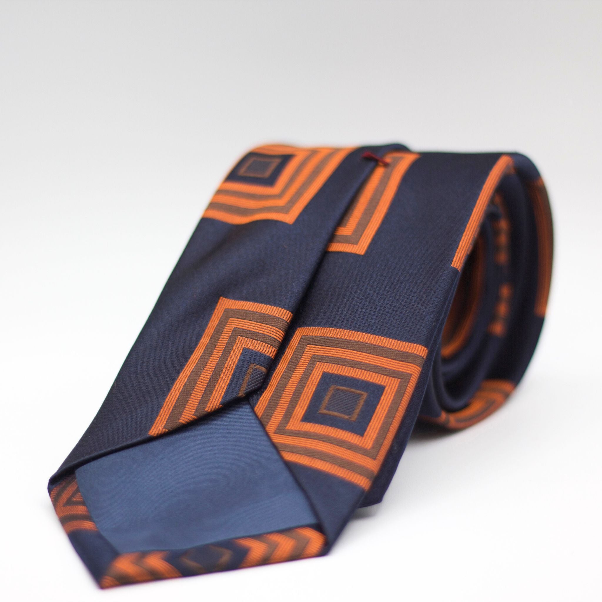 Cruciani & Bella 100% Silk Jacquard  Tipped Blue, Orange and Brown motif tie Handmade in Italy 8 cm x 150 cm