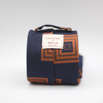 Cruciani & Bella 100% Silk Jacquard  Tipped Blue, Orange and Brown motif tie Handmade in Italy 8 cm x 150 cm