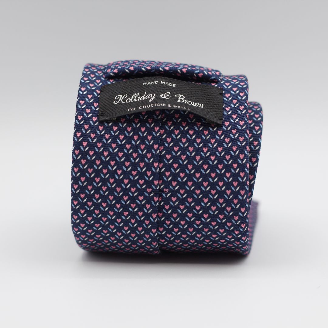 Holliday & Brown - Printed Silk - Blue, Pink and Light Blue Motif Tie