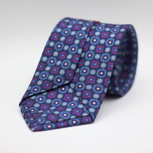 Cruciani & Bella 100% Silk Printed Self-Tipped Blue, Purple and light blue  Motif Tie Handmade in Rome, Italy. 8 cm x 150 cm