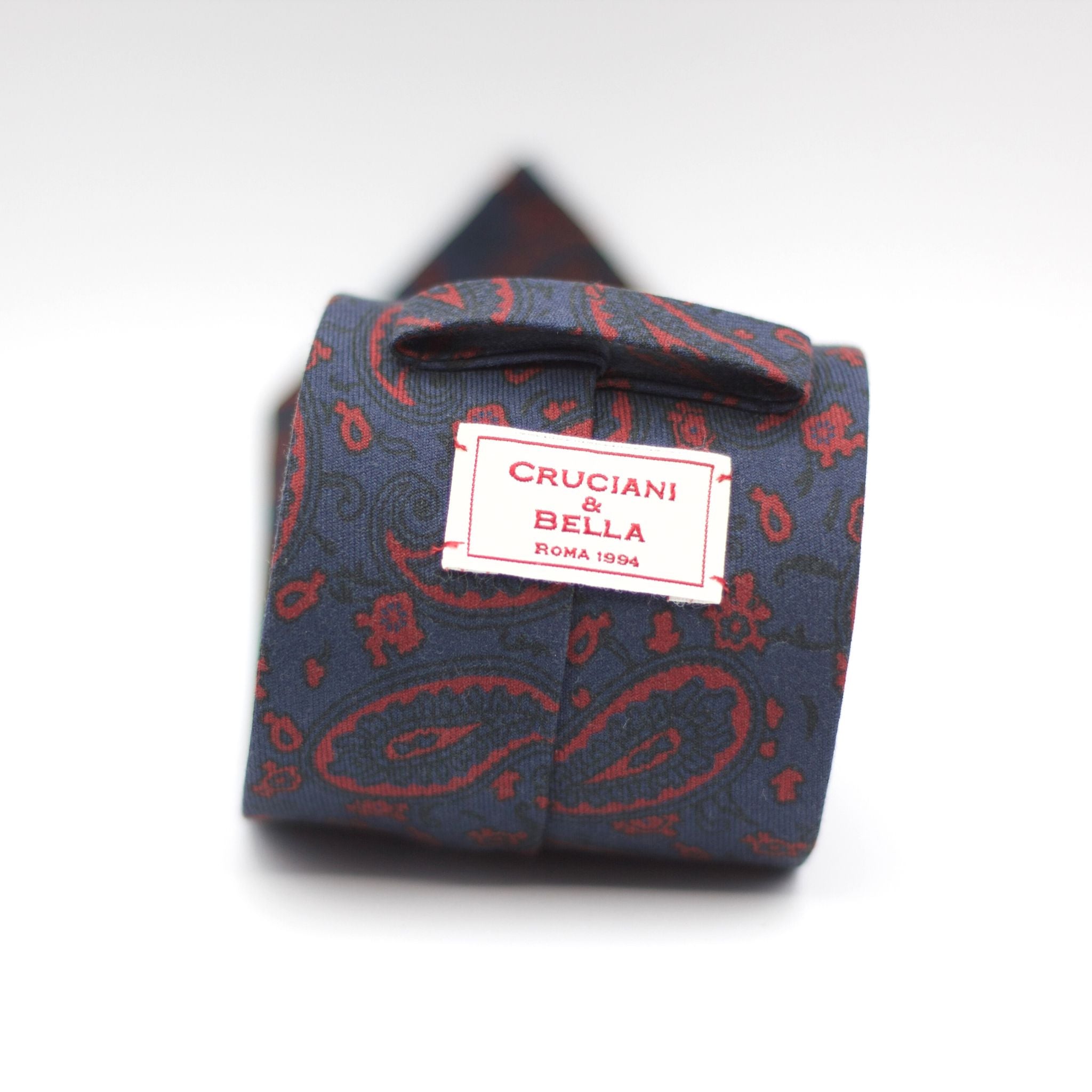 Cruciani & Bella 100% Printed Madder Silk  Italian fabric Unlined tie Blue, Red Paisley Motif Unlined Tie Handmade in Italy 8 cm x 150 cm