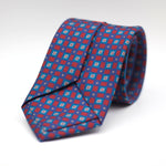 Cruciani & Bella 100% Silk Printed Self-Tipped Blue, Red, White and light blue Motif Tie Handmade in Rome, Italy. 8 cm x 150 cm