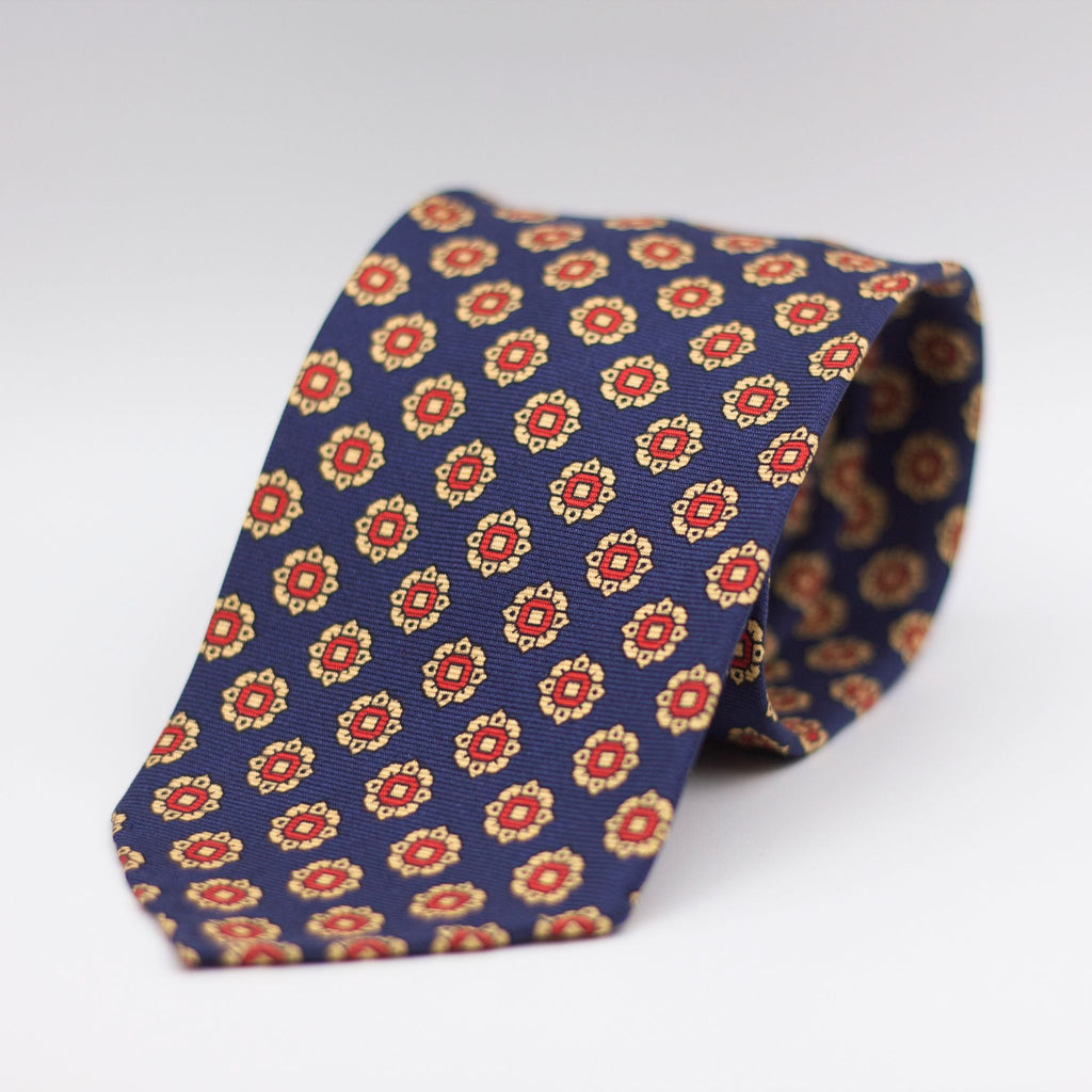 Cruciani & Bella 100% Printed Silk 36 oz UK fabric Unlined Blue, Red and Cream Unlined Tie Handmade in Italy 8 x 150 cm