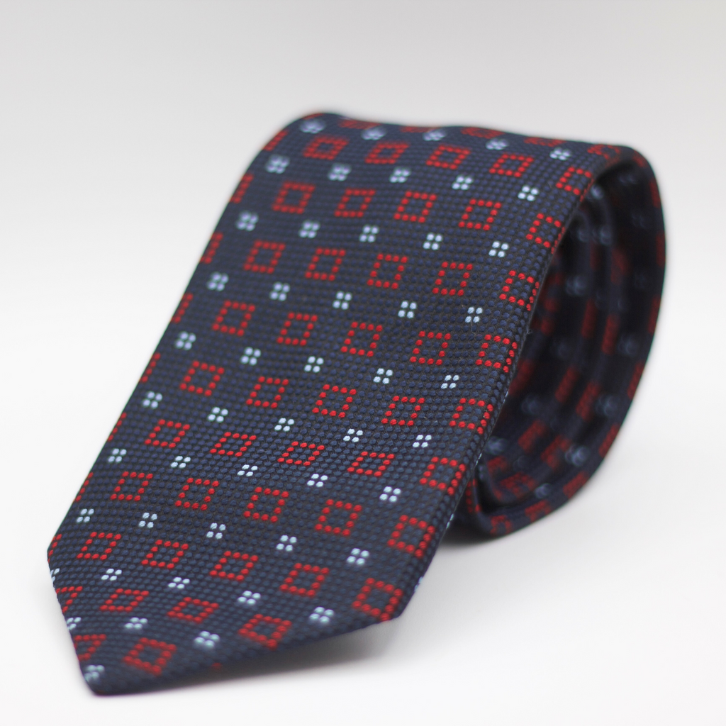 Cruciani & Bella 100% Silk Made in England Jacquard  Tipped Blue, Red and Light Blue  Motif Tie Handmade in Italy 8 cm x 150 cm