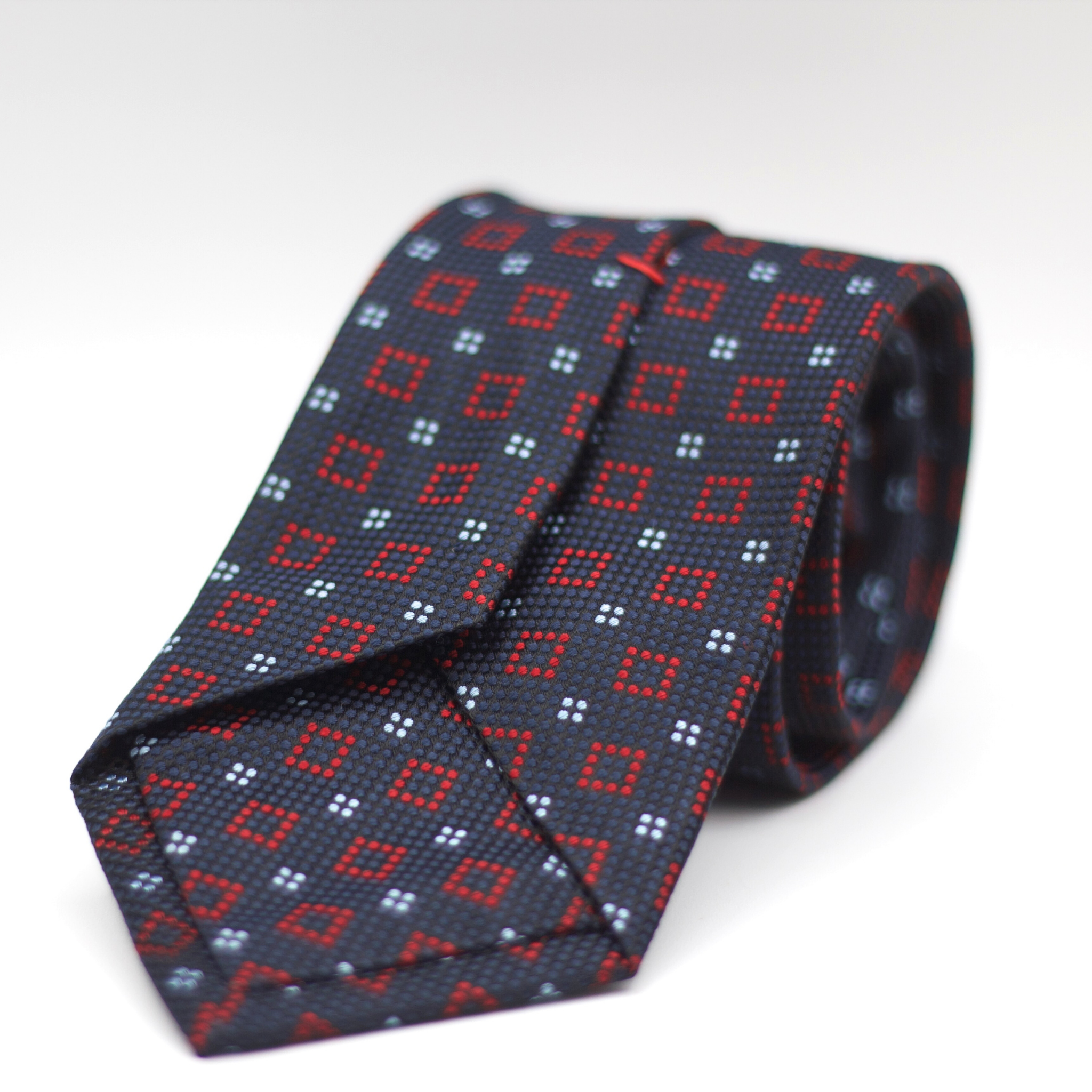 Cruciani & Bella 100% Silk Made in England Jacquard  Tipped Blue, Red and Light Blue  Motif Tie Handmade in Italy 8 cm x 150 cm