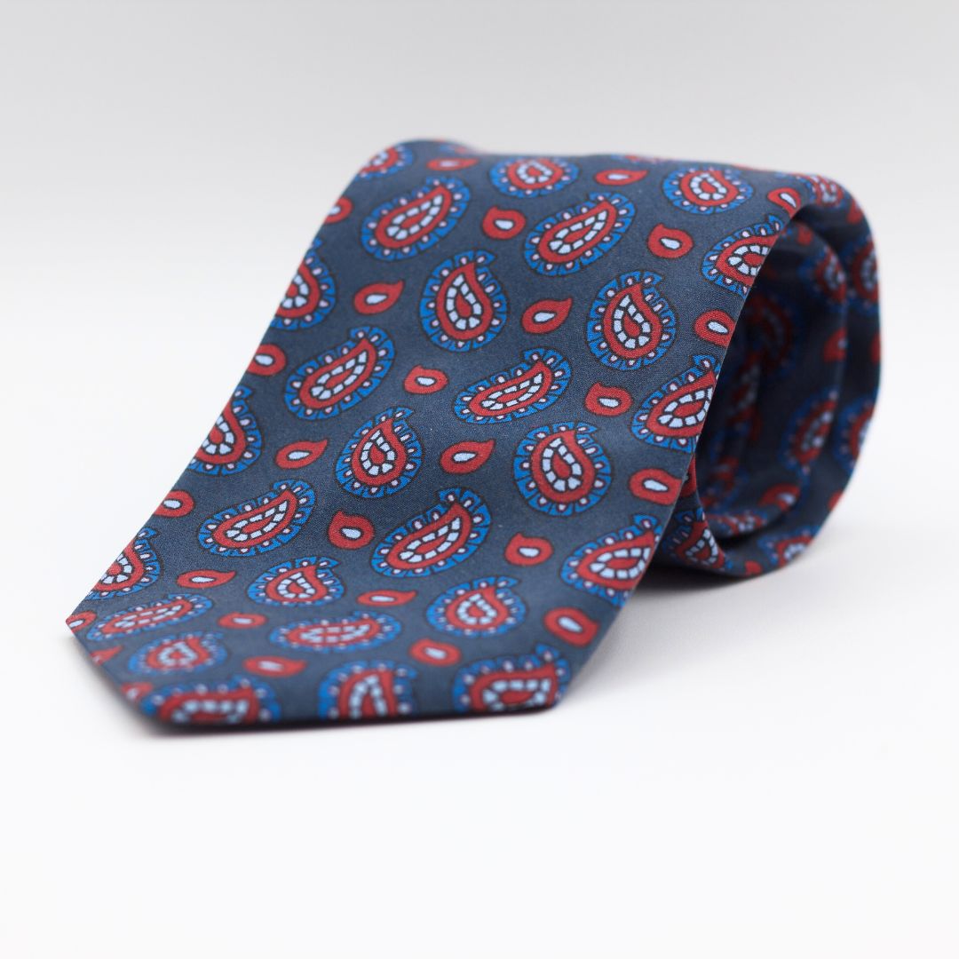 Cruciani & Bella - Printed Madder Silk  - Blue, Red and Light Blue Paisley Motif Unlined Tie 