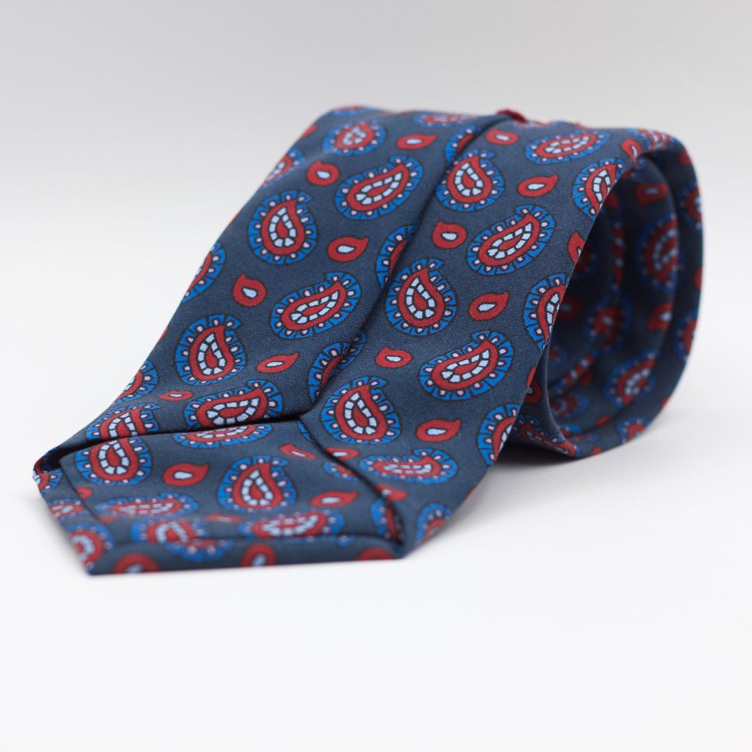 Cruciani & Bella - Printed Madder Silk  - Blue, Red and Light Blue Paisley Motif Unlined Tie 