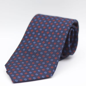 Holliday & Brown for Cruciani & Bella 100% Printed Silk Self-Tipped Blue, Red and Light Blue motif tie Handmade in Italy 8 cm x 150 cm