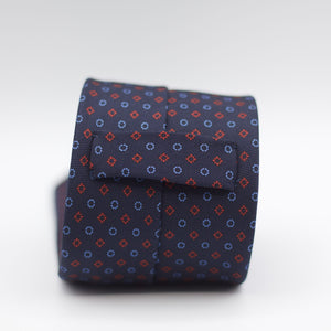Holliday & Brown for Cruciani & Bella 100% Printed Silk Self-Tipped Blue, Red and Light Blue motif tie Handmade in Italy 8 cm x 150 cm