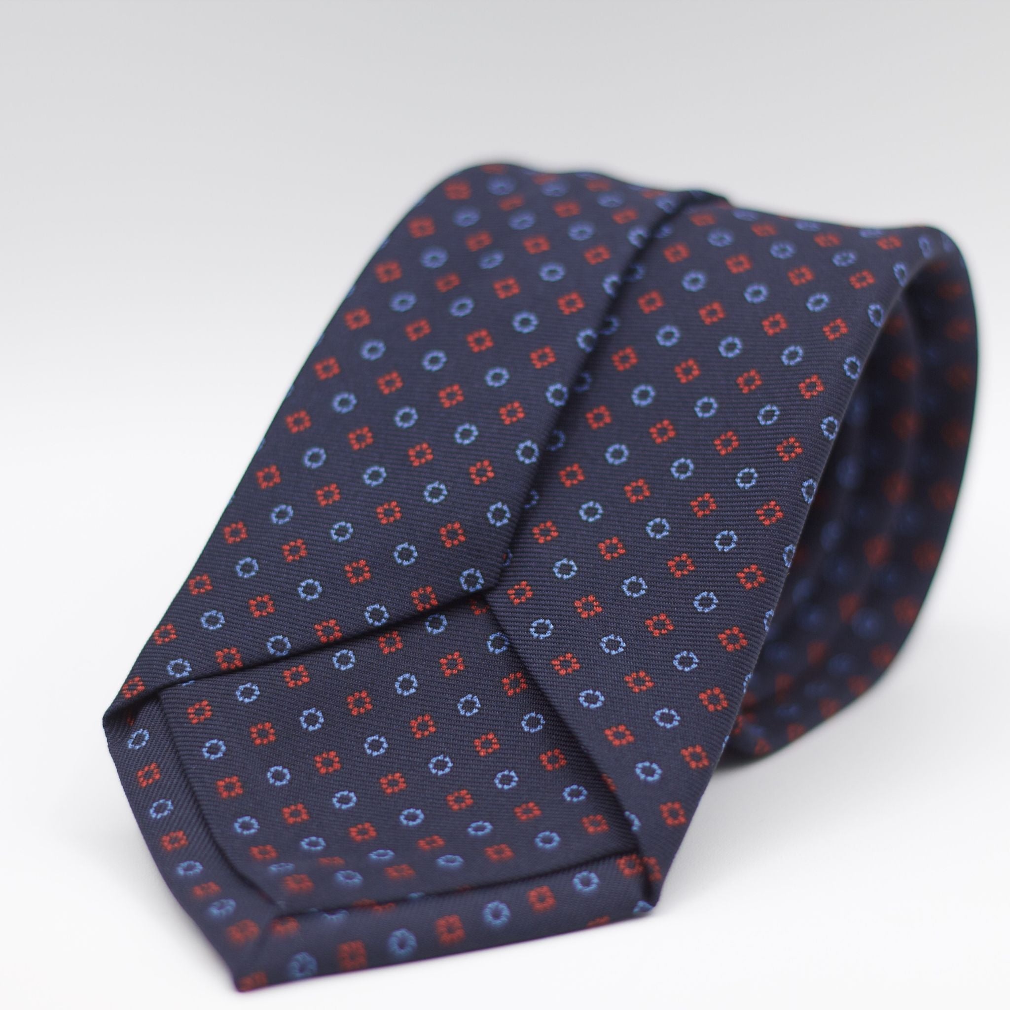 Holliday & Brown for Cruciani & Bella 100% Printed Silk Self-Tipped Blue, Red and Light Blue motif tie Handmade in Italy 8 cm x 150 cm