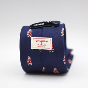 Cruciani & Bella 100% silk Tipped Blue, Santa Claus embroidery motif Tie Made in England 8 cm x 150 cm