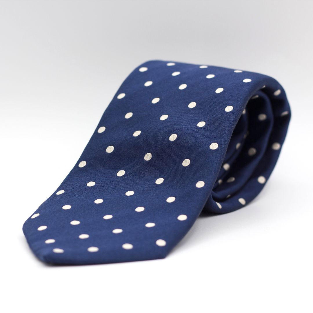 Cruciani & Bella 100% Silk  Jacquard  Tipped Blue , White Polka Dots Tie Handmade in Italy 8 cm x 150 cm