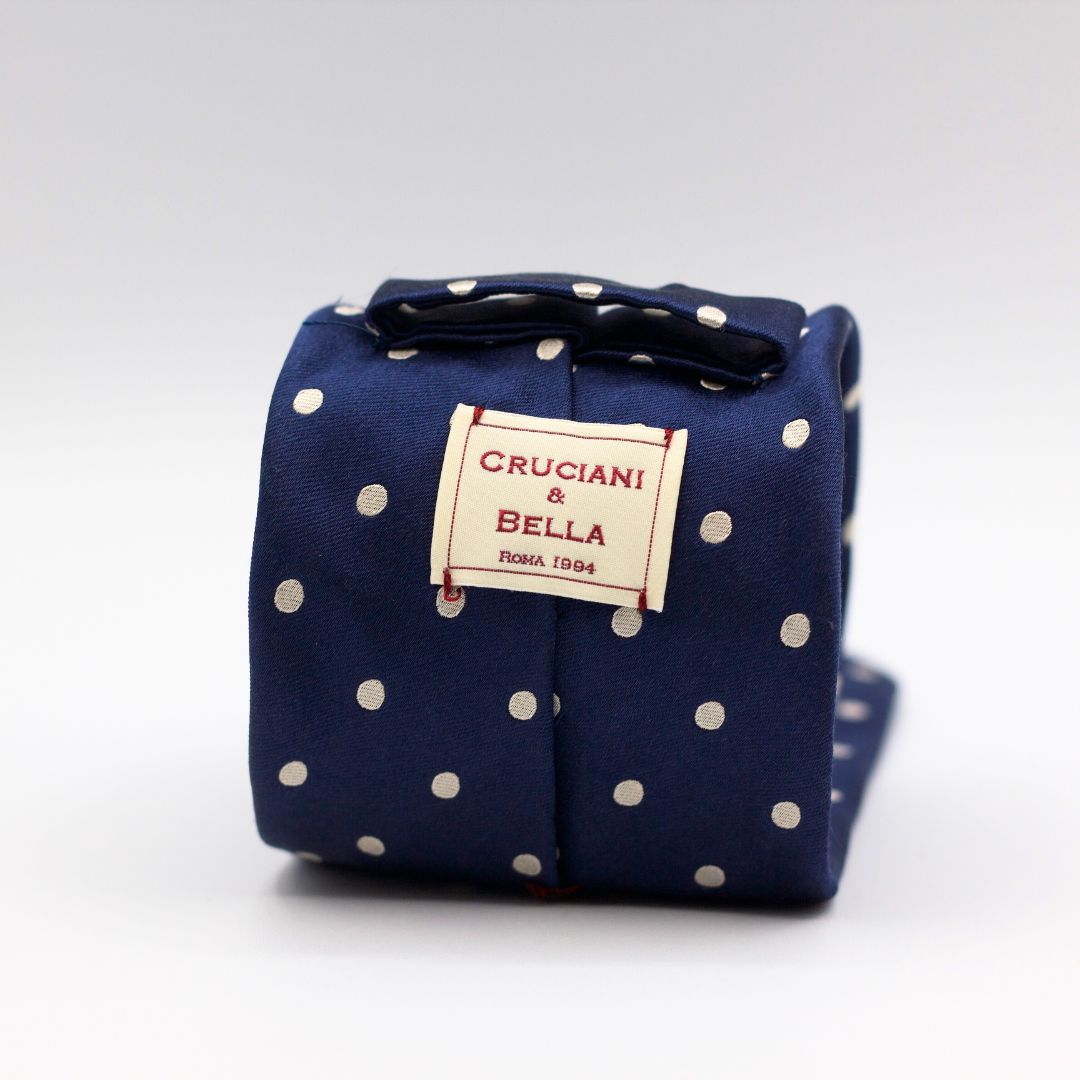 Cruciani & Bella 100% Silk  Jacquard  Tipped Blue , White Polka Dots Tie Handmade in Italy 8 cm x 150 cm