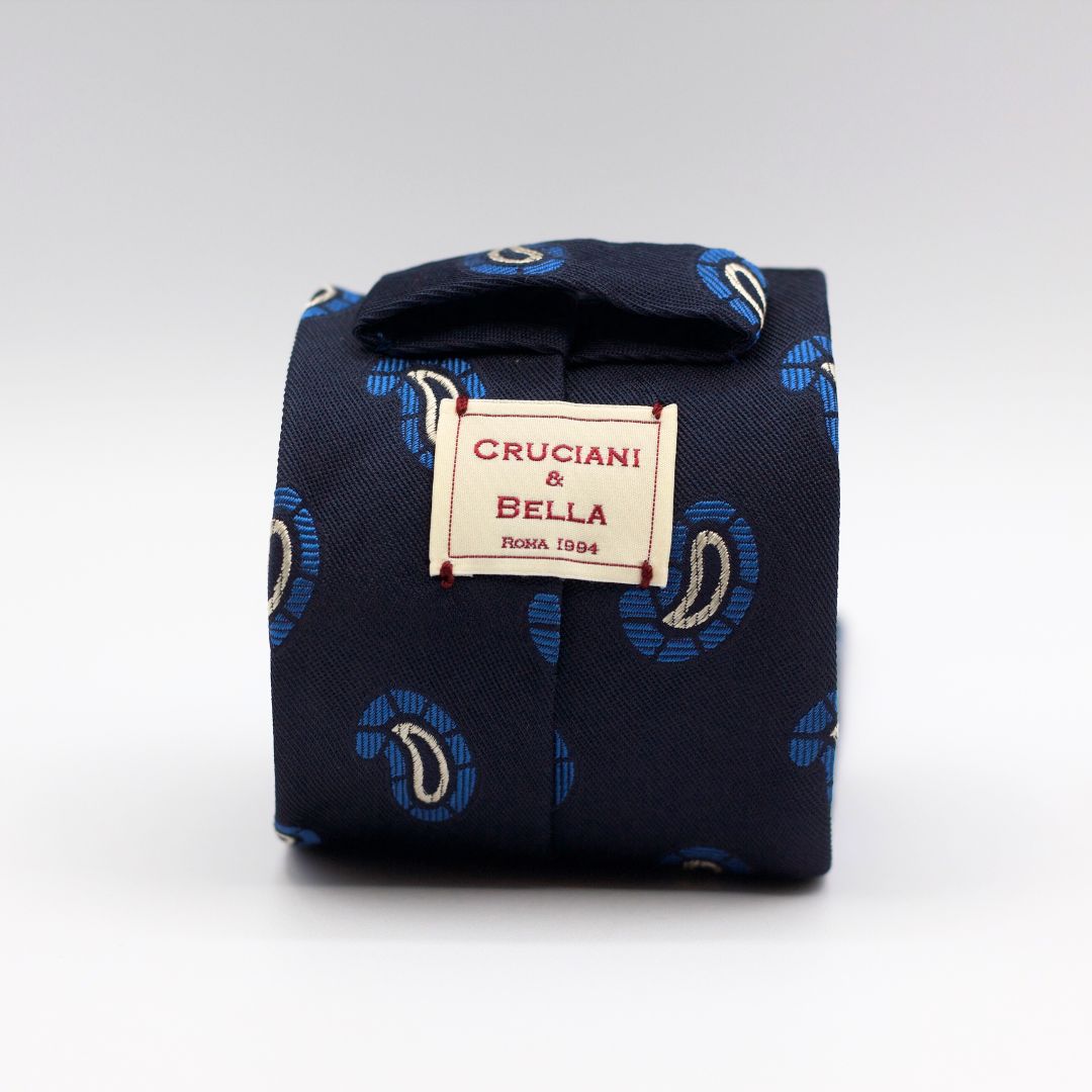 Cruciani & Bella 100% Silk  Jacquard  Tipped Blue, White and Light Blue Motif Tie Handmade in Italy 8 cm x 150 cm