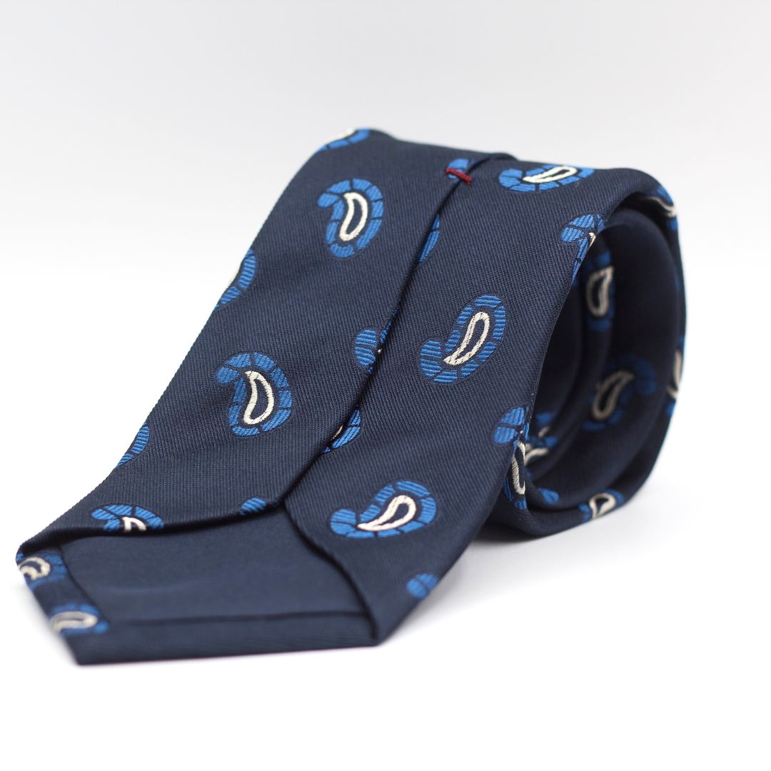 Cruciani & Bella 100% Silk  Jacquard  Tipped Blue, White and Light Blue Motif Tie Handmade in Italy 8 cm x 150 cm